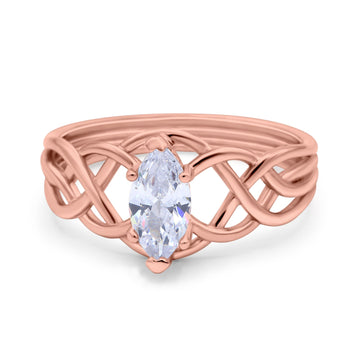 14K Rose Gold Marquise Art Deco Crisscross Bridal Wedding Engagement Ring Simulated CZ Size-7
